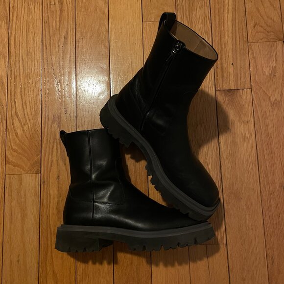 FERRAGAMO Ankle Boots MSRP 1200 US 9 EU 42 Black Leather Grey Accent Side Zip main image 12